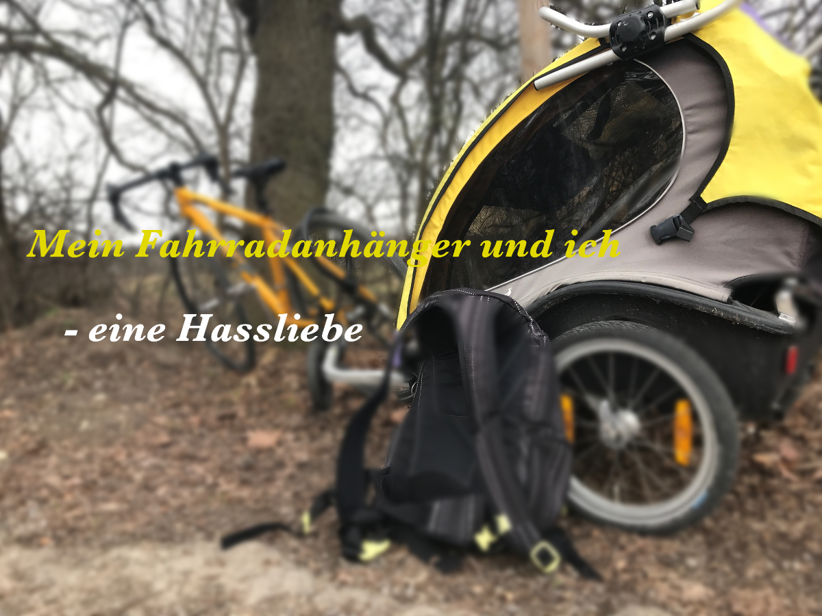 Radtouren mit Kindern - Träume und Wirklichkeiten, Fahrrad mit Fahrradanhänger am Waldrand
